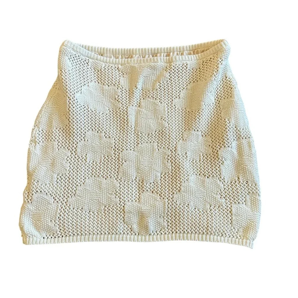 Rue Stiic Crocheted Sweater Skirt Stretch Floral Print Mini Size XS Women's